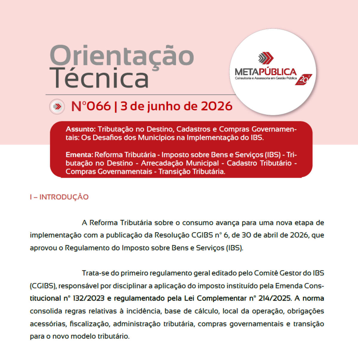 Imagem principal de ORIENTAÇÃO TÉCNICA METAPÚBLICA 066 - 03 de junho de 2026
